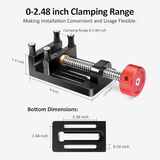 ArtyMaster Mini Drill Press Vise with Rubber Soft Jaws, 0-2.48" Clamping Range Mini Vice Clamp for Crafts, Jewelry Making, Modeling and Repairs, Precision Aluminum Small Vise for Small Projects