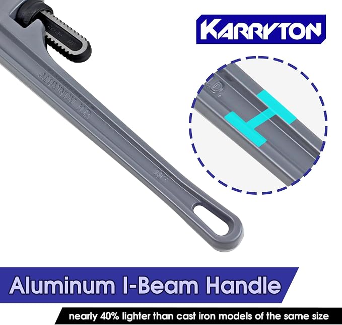 18 Inch Aluminum Pipe Wrench, 3-1/4"/83mm Adjustable Cr-Mo Jaw Opening Heavy Duty Aluminum Straight Handle Plumbing Wrenches, Perfect Plumbers Tool Exceed GGG Standard