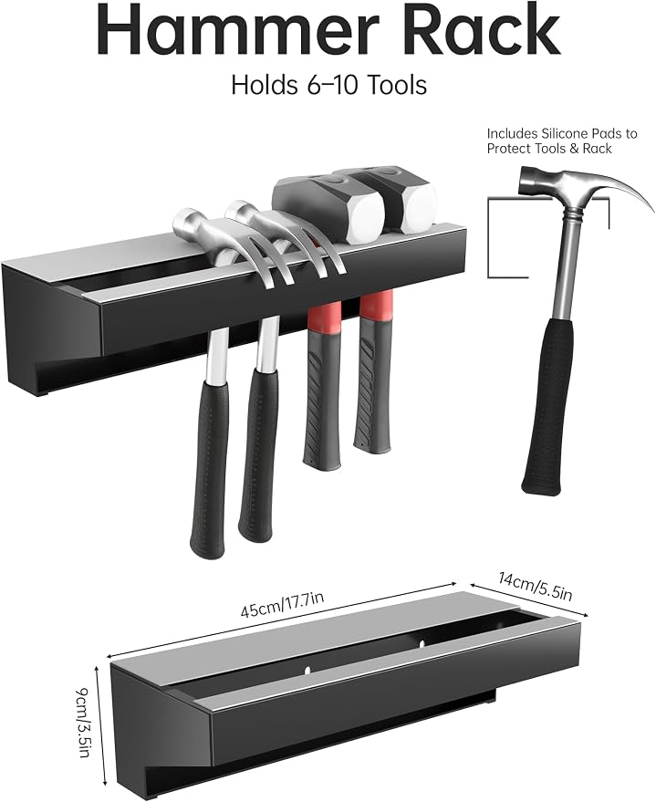 NiHome Wall Mount Hand Tool Storage Set with Magnet, Screwdriver Organizer, Pliers Holder, Hammer Rack & Wrench Holder, 4PCS Metal Organizer for Garage, Workshop, Shed, Anti-Corrosion, No Rust
