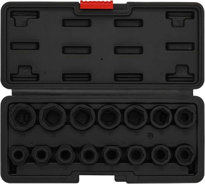 EMENTOL 15PCS 1/2" Drive Low Profile Nano Impact Socket Set, 1/2-Inch Drive stubby sockets, Metric, 10mm-24mm, CR-MO