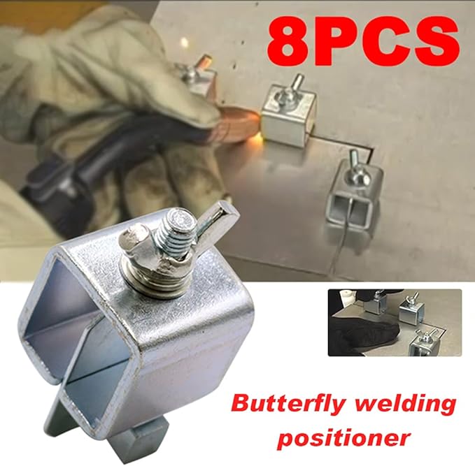 KASCLINO Butt Welding Clamps, 8pcs Multifunctional Small Butter-Fly Shaped Auto Body Panel Clamps for Edge to Edge Welding Magnetic Ground Clamp Welding Door Alignment Tool(Silver)
