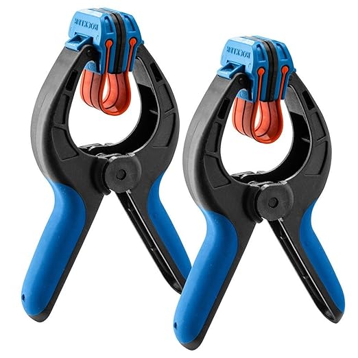 Rockler Medium Spring Clamps (Pair) – Easy Squeeze Bandy Clamps Woodworking for Thinner Stock, & Delicate Moldings – One-Handed Operation Medium Clamps – Easy to Grip Nylon Hand Clamps w/Fiberglass
