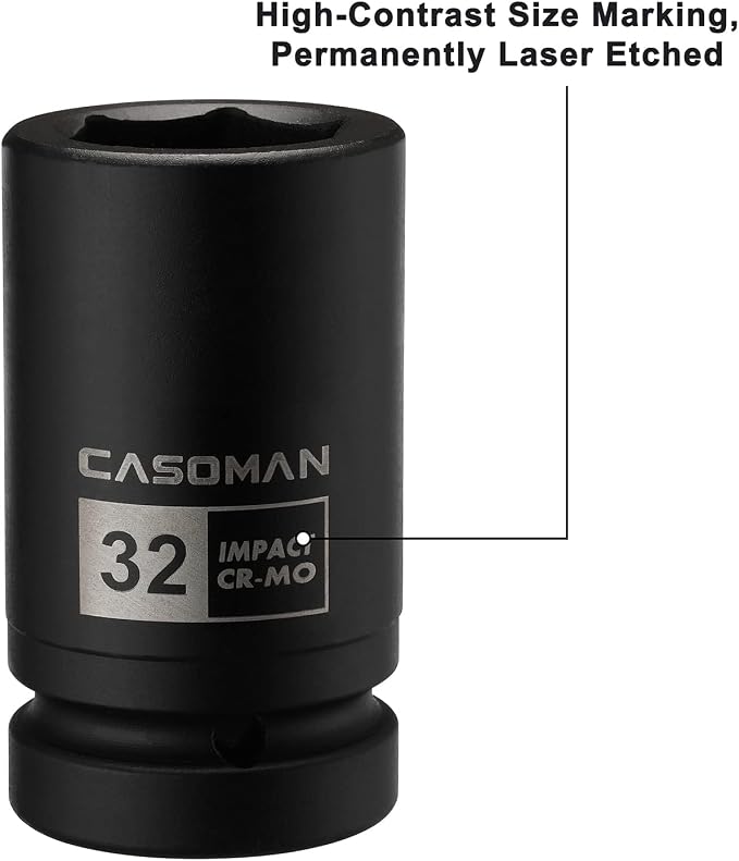 CASOMAN 10PCS 1-Inch Drive Deep Impact Socket Set, Metric, CR-MO, 21,22,24,27,29,30,32,33,38,41mm, Deep Spindle Axle Nut Impact Socket Set