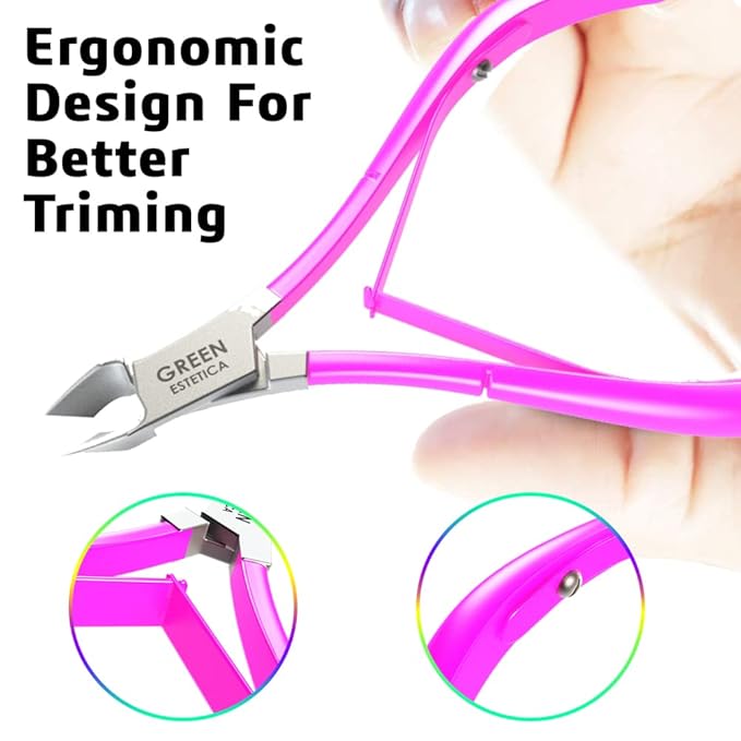 Professional Cuticle Trimmer Nail Cuticle Cutter Stainless Steel Cuticle Nippers with Sharp Blades Double Spring Manicure Tools for Nail Care Pedicure Home Spa (Pink - Pusher Included)