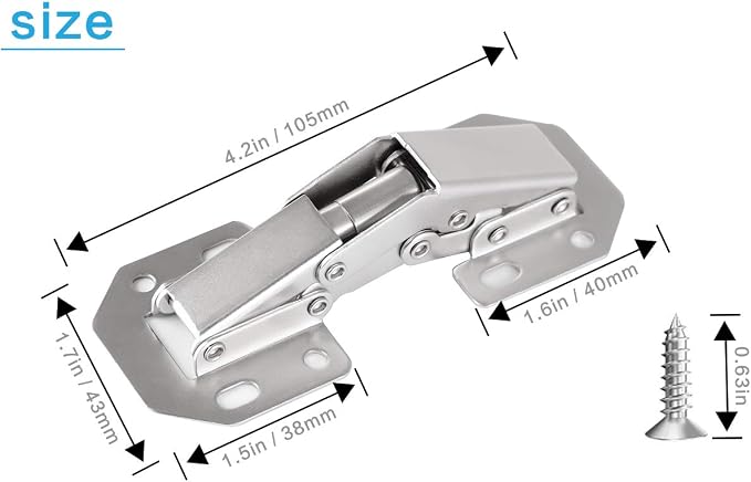 20-Pack Hidden Hinges for Cabinet Doors Frameless, Concealed Cabinet Hinge, 90 Degree Surface Mount Hinges
