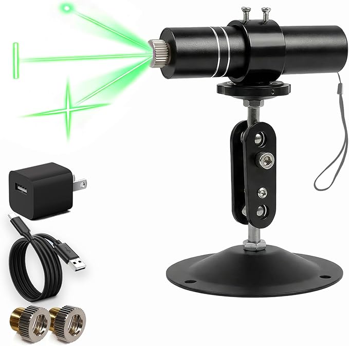 Three-Head Green Laser Level with 2M Charger | 520nm Cross/Linear Laser Generator | Rechargeable Alignment Tool for Woodworking, Construction & Fabric Cutting (Base & AC/DC Adapter) Green Line