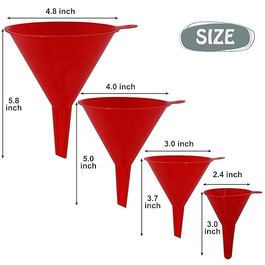 Plastic Oil Funnels for Automotive Use Set of 5, Large Flexible Fuel Funnel with Long Hose for Gas Transfer, Gasoline Funnels for Cars Boat Canning and Bottle