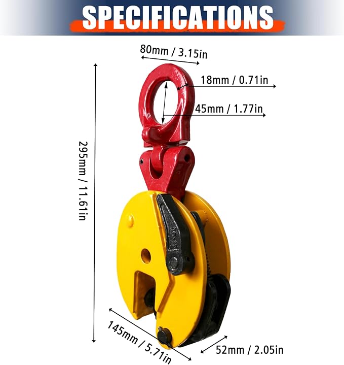 Vertical Plate Lifting Clamp,2200lbs Capacity Heavy Duty Steel Plate Clamp 1T with 0.8 Inch Jaw Opening, Industrial Lifting Clamp for Sheet Metal and Steel Plate Handling