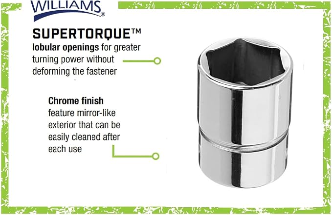 Williams B-626 3/8 Drive Shallow Socket, 6 Point, 13/16-Inch