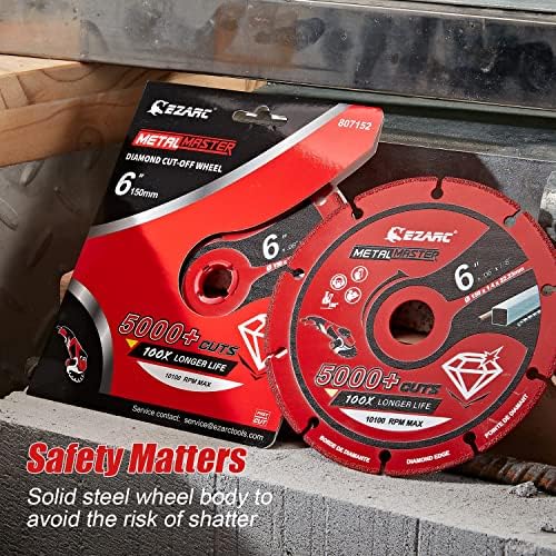 EZARC Diamond Cutting Wheel 6'' x 7/8 Inch for Metal, Cut Off Wheel with 5000+ Cuts on Rebar, Steel, Iron and INOX