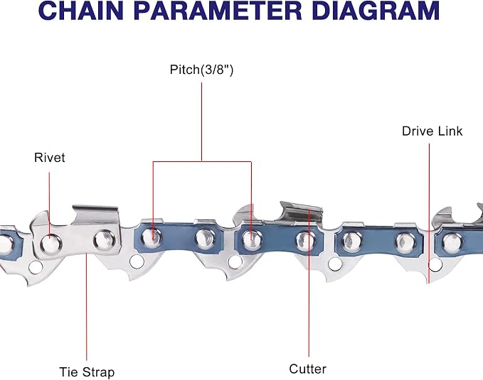 4 Pack 8 Inch Chainsaw Chain 3/8" LP Pitch .043'' Gauge 33 Drive Links fits Ryobi, Greenworks, Milwaukee, Poulan and more