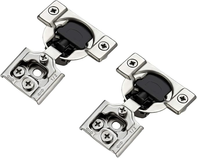 Ravinte 2 Pack 1 Pairs 1/2 inch Overlay Soft Close Hinges for Kitchen Cabinet Hinges Satin Nickel Hidden Hinges Stainless Steel Concealed Hinge self Closing