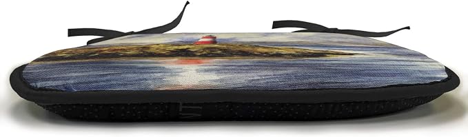 Lunarable Lighthouse Chair Cushion Pad, Les Eclaireurs Lighthouse Coastline Seashore Mountains Cliff Painting Effect, Seat Padding for Kitchen & Patio with Anti-Slip Backing, 16"x16", Blue Red Green