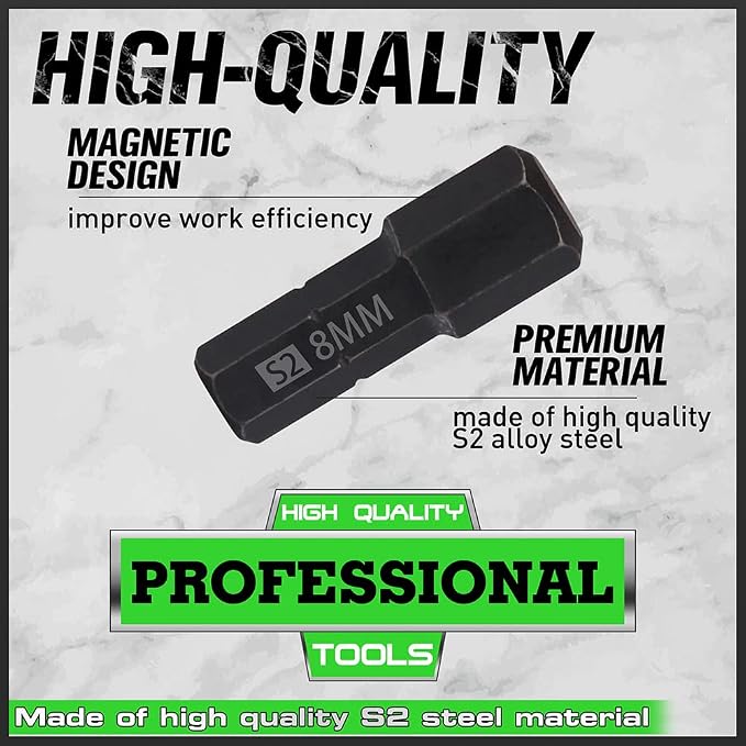 SWANLAKE 26-Piece Hex Head Allen Wrench Drill Bit Set, 1/4" Hex Shank Quick Change Bit Holder, Metric (1.5mm - 8mm) and SAE (5/64" - 5/16"), S2 Steel Hex Bits Set