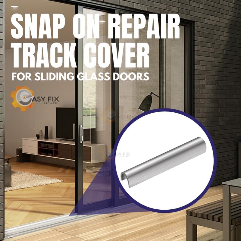 Easy Fix Hardware Snap On Repair Track Cover 1/4" for Sliding Patio Glass Doors | Sliding Door Repair Replacement Hardware Repair Stainless Steel | Fix Sliding Glass Door (2 Feet)