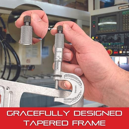 Starrett Outside Micrometer Set with One-Piece Friction Thimble, Tapered Frame and Satin Chrome Finish - Quick and Easy Adjustment, 0-6" Set Range, .0001" Graduations - ST436.1CXFLZ