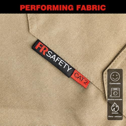 FR Shirt 7oz Fire Resistant Shirts Men's,CAT2 Welding Shirt 100% Cotton Flame Resistant Shirts Khaki (5X-Large)