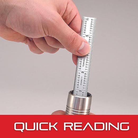 Starrett Full Flexible Steel Rule with Satin Chrome Finish, Quick Reading, and Inch Graduation - 16R Graduation, 12" Length, 1/64" Thickness - C316R-12