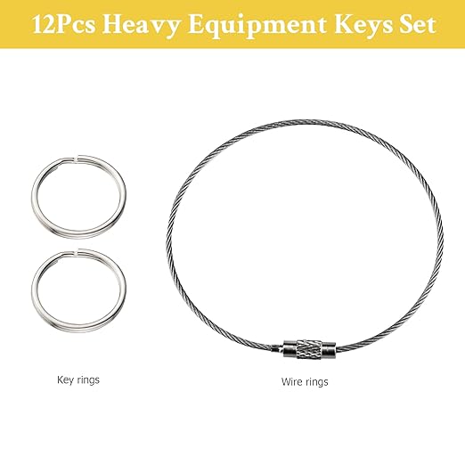 12 Heavy Equipment Keys, Machine Key Master Set for Cat Caterpillar John Deere Komatsu Bobcat Hyster Takeuchi Case Kobelco Lucas New Holland Construction Equipment
