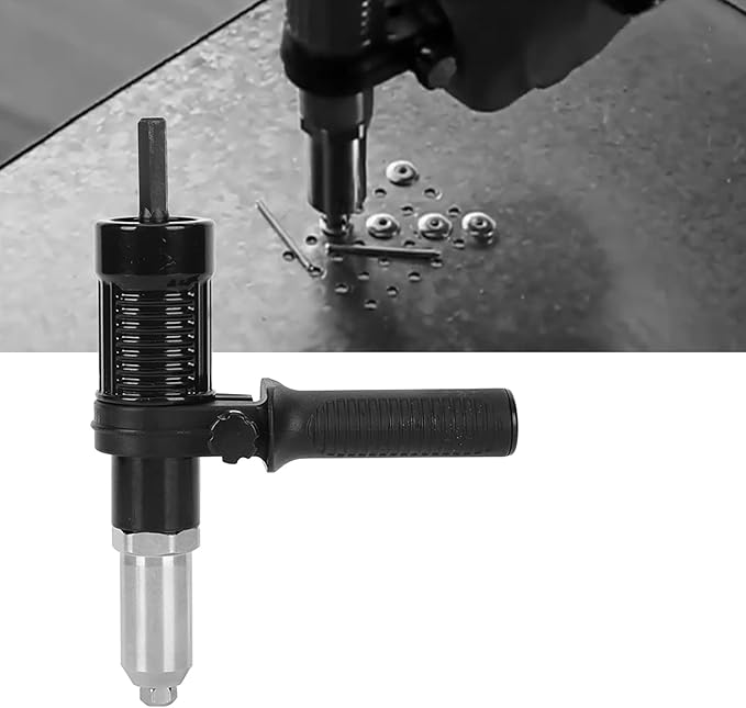 flexman Rivet Gun Adapter for Electric Drill, High Hardness Alloy Steel Electric Handle Tool with Wrench, Riveting Tool Kit for Pull Rivets