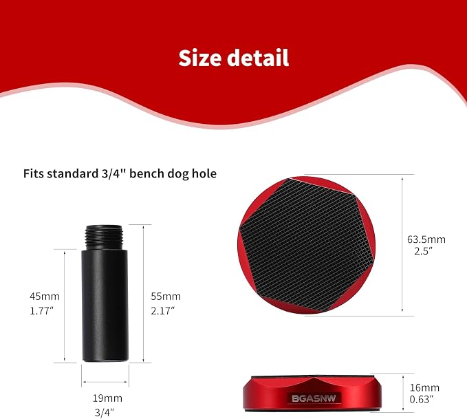 Bench Pucks for 3/4" Dog Holes, 4-Pack Aluminum with Removable Pegs
