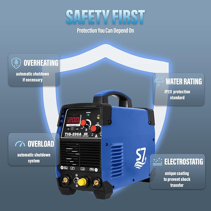 S7 TIG Welder 200 Amp, HF Start TIG/ARC Stick Welder, 110V/220V Dual Voltage DC Inverter Welding Machine with Pulse TIG, LED Display, Portable Welder for Stainless Steel, Mild Steel, DIY & Repair