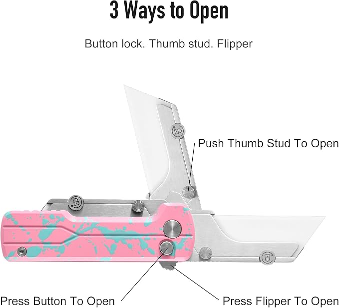 OKNIFE U1 Ultra Pocket Folding Utility Knife with Ceramic Blade, Lightweight O-Aluminum Handle Button Lock EDC Box Cutter with Clip for Men Women (Pink)