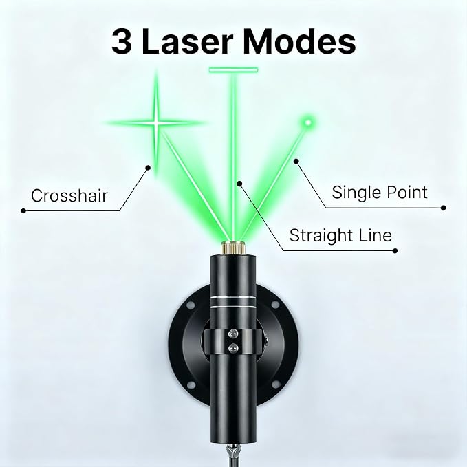 Three-Head Green Laser Level with 2M Charger | 520nm Cross/Linear Laser Generator | Rechargeable Alignment Tool for Woodworking, Construction & Fabric Cutting (Base & AC/DC Adapter) Green Line