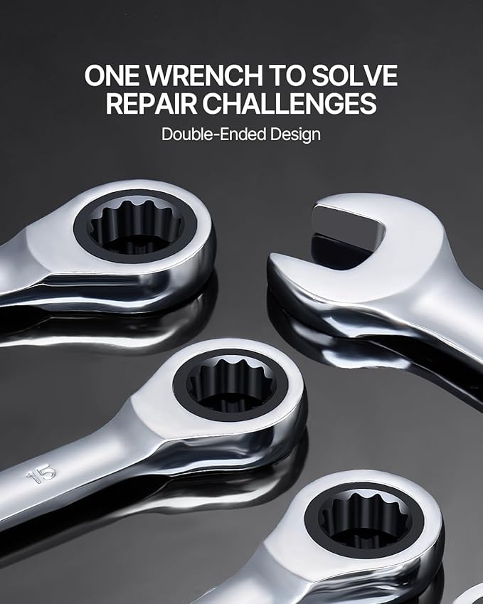 VEVOR Ratcheting Wrench Set, 30-Piece Combination Wrench Set, 72 Teeth | SAE 1/4" to 1", Metric 8 mm to 24 mm, Cr-V Steel, with Organizer Rack, for General Household, Garage, Workshop, Emergency