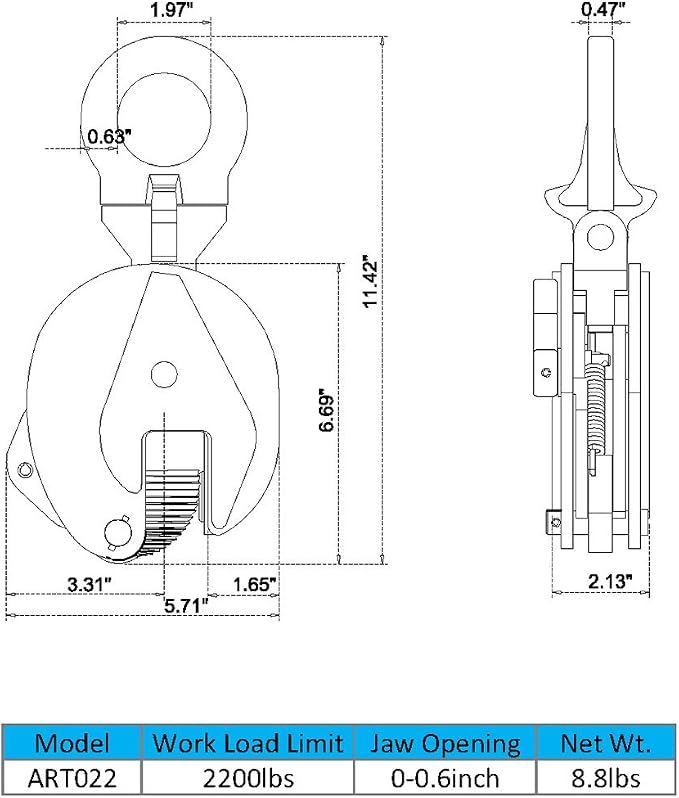 Vertical Plate Clamp, 1 Ton/2200lbs, 0.8" Jaw Opening, GS Certified