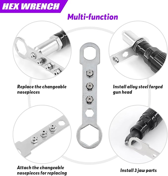 Swpeet 211Pcs Black Alloy Steel Electric Rivet Gun Adapter Kit, Including 2.4/3.2/4.0/4.8mm Diameter Rivet Head and Handle Wrench with 500Pcs Aluminum Blind Rivet Kit