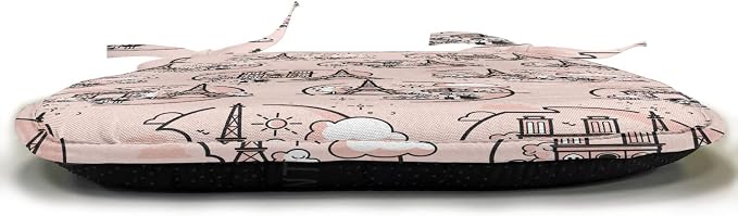 Lunarable Notre Dame Chair Seating Cushion, Doodle Drawings of The Eiffel Tower Paris and a Couple, Anti-Slip Seat Padding for Kitchen & Patio, 16"x16", Blush Charcoal Grey