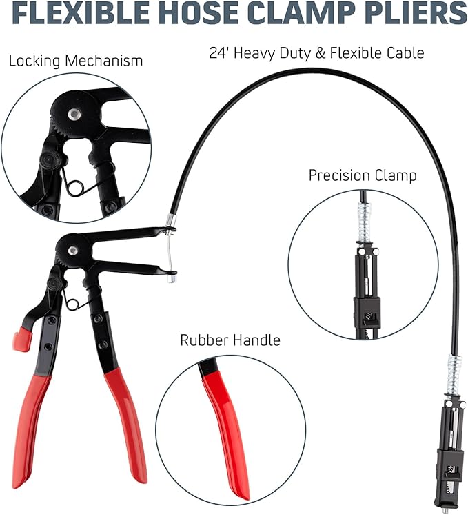 9PCS Hose Clamp Pliers, Long Reach Hose Clamp Tool Remover for Water Hose and Automotive Coolant Radiator Heater with Flexible Wire Long Reach Hose Clamp and Flat Band Pliers