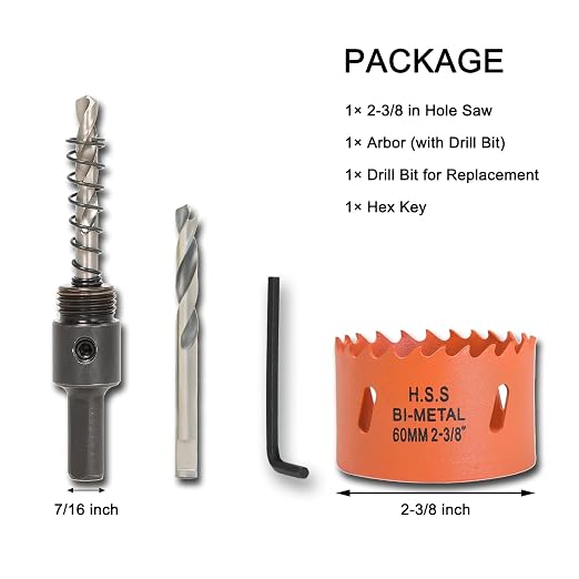 2-3/8 Inch Hole Saw with Arbor for Wood Metal Plastic, 2.375 in Bimetal Hole Cutter, Fast Chip Removal, Smooth Flat Drilling Edge
