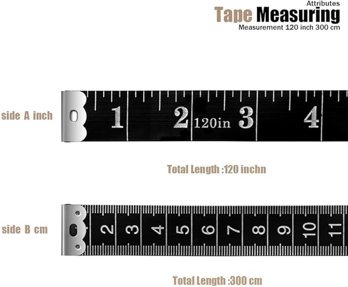 Tape Measure Body Measuring Tape, 120 Inch Soft Fabric Measuring Tape for Sewing Cloth Measurement, Double Scale Tailor Ruler for Weight Loss Medical Measurement Nursing Craft(2 Pack/Black)