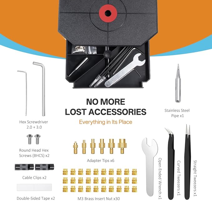 Vertical Heat Set Insert Press Tool with 90W Soldering Iron | 95% Pre Assemble | Complete Kit with M2-M8 Tips & 30PCS Brass Threaded Inserts | Professional 3D Printing Tool for Plastic Parts Assembly