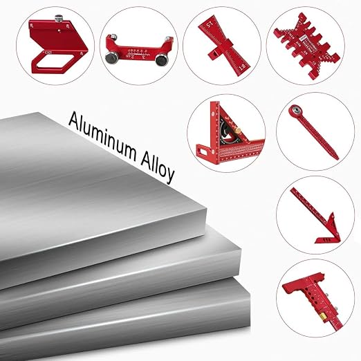 Woodworking Measuring Tools with Box, Aluminum Scribeing Ruler, Multi-Purpose Marking Ruler, Precision Layout Measuring Tool Carpentry Square Kits for Engineer Carpenter (9pcs with Box)