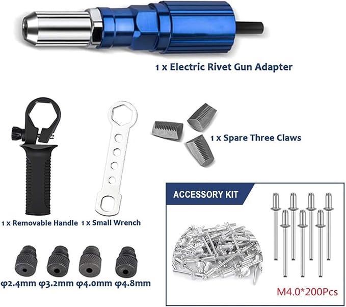 Electric Rivet Gun 2.4mm-4.8mm nut gun drill adapter Cordless riveting tool Insert Pull Tool(Set B)