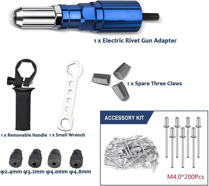 Electric Rivet Gun 2.4mm-4.8mm nut gun drill adapter Cordless riveting tool Insert Pull Tool(Set B)