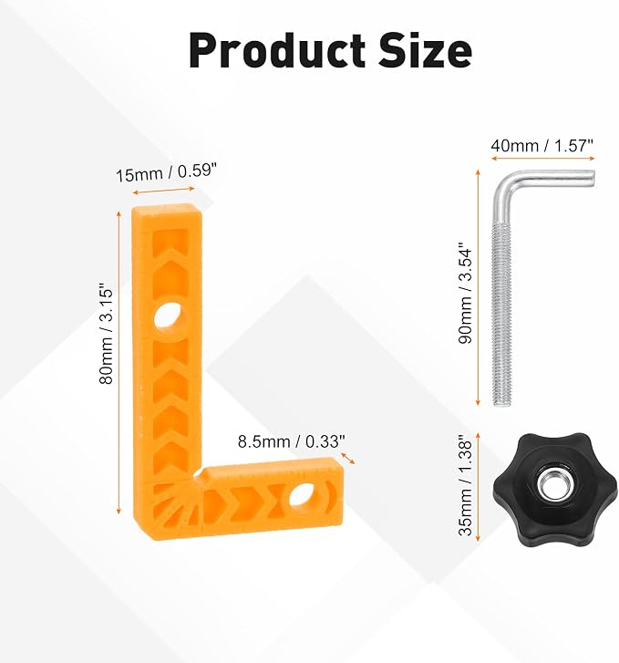 HARFINGTON 4Pcs Corner Clamp 90 Degree 3" Right Angle Clamp Set for Woodworking, ABS Plastic Positioning Square Tool for Picture Frame Box Cabinets Drawers, Yellow