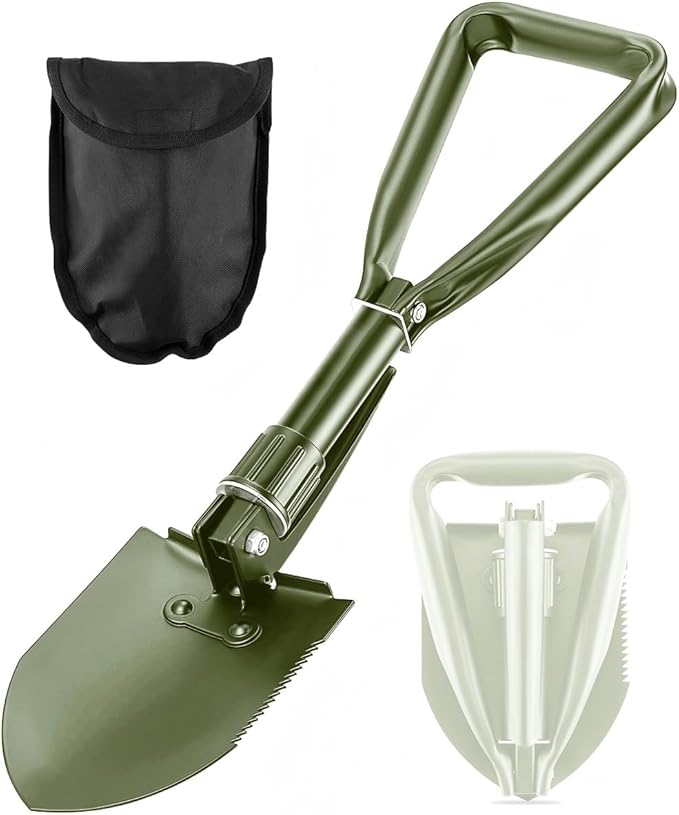 Folding Shovel, 18.5'' Lightweight Camping Shovel Portable High Carbon Steel Digging Mini Trowels for Outdoor Camping Backpacking Hiking Car Emergency Home Garden(Green)