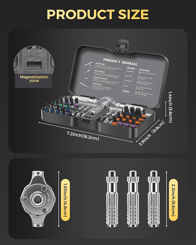 LIFEGOO Ratchet Screwdriver Set: 40 in 1 Magnetic Screwdriver Sets | with T Handle, S2 Steel Bits Storage Case Repair Tool Kit for Computer, Eyeglass, Bicycles, Watch, Furniture DIY Gift for Man