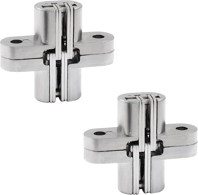 43.5 mm Hidden Hinge, Stainless Steel 180 Degree Invisible Cross Hinges for Kitchen Cabinet Door, Frameless Concealed Hinge with Screws, 2pcs
