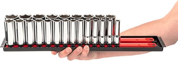 TEKTON 1/2 Inch Drive 6-Point Socket Set, 46-Piece | SHD92207 | (10 - 32 mm), Shallow and Deep, Socket Rail