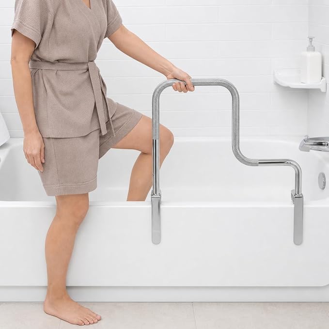 DMI Chrome Plated Adjustable Grab Bars for Bathtub and Showers for Seniors, Rust-Resistant Safety Rail with Textured Non-Slip Handle, 250 lb Capacity, Brackets Fit 3.3" - 5.8” Tub Walls