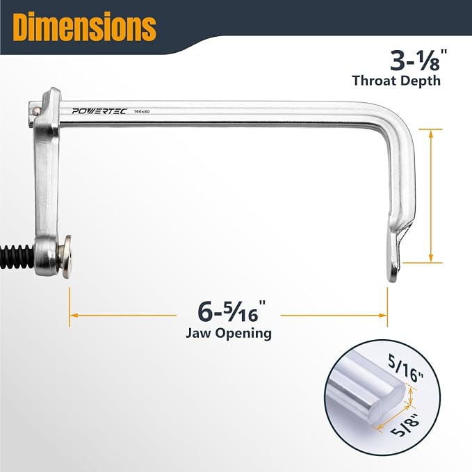 POWERTEC Heavy Duty 6" F Style Bar Clamps, 3-1/8" Throat Depth, 480 lb Clamping Force – Woodworking, Cabinetry, Welding & Workshop Use, 2 Pack (72338)