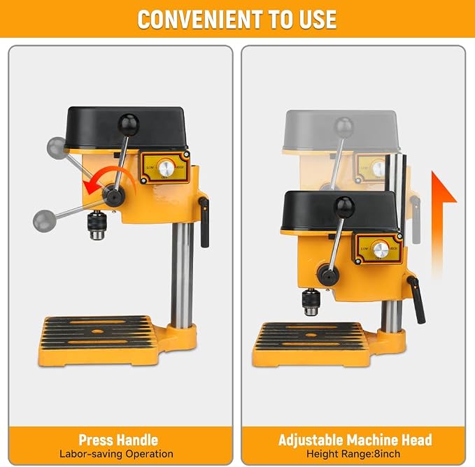 Hoteche Variable Speed Mini Benchtop Drill Press with 1/4-Inch Chuck, 170mm Work Table & 23mm Spindle Travel - Precision Tabletop Drilling Machine for Wood, Metal, Plastic & DIY Projects