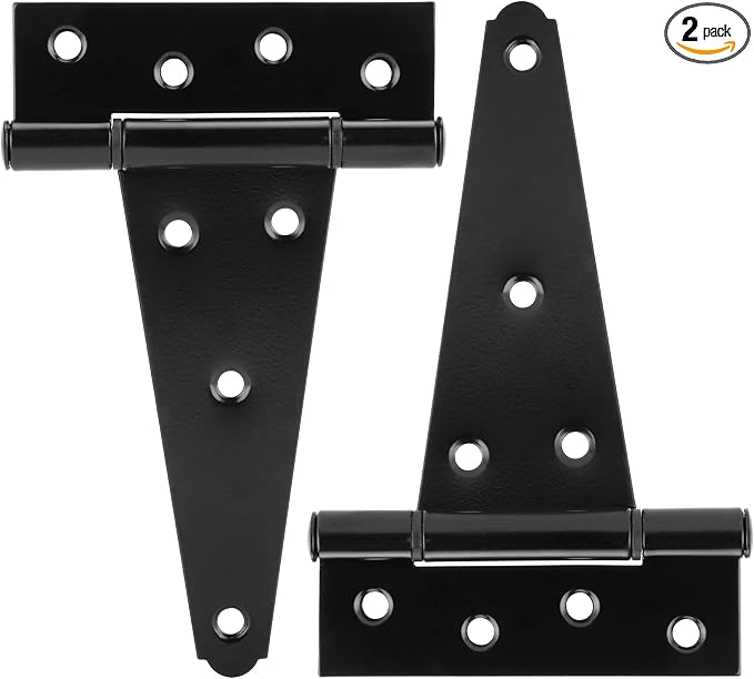 HILLMASTER 6 Inch T-Strap Heavy Duty Shed Door Hinges Gate Strap Hinges Black Tee Hinge Wrought Hardware for Wooden Fences,Yard,Barn Door,Rustproof(2 Pack)