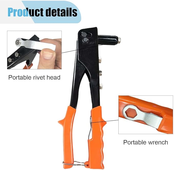 BDZMC Rivet Gun, Manual Professional Hand Riveter, 3/32", 1/8", 5/32", 3/16" Rivets, Heavy Duty Pop Car Rivet Gun Kit for Metal, Plastic and Leather