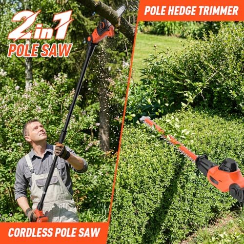 MAXLANDER 2-In-1 8" Pole Saw & 18" Hedge Trimmer, 2×3.0Ah Battery & Charger